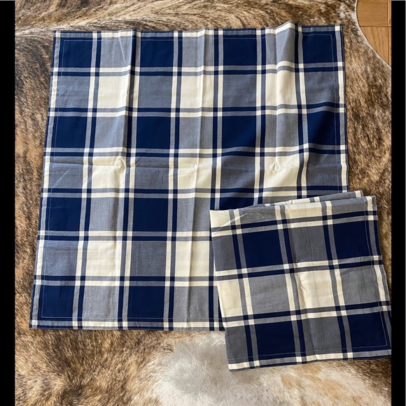 New Ralph Lauren pair HARBOUR Blue plaid Euro Shams - Picture 2 of 3